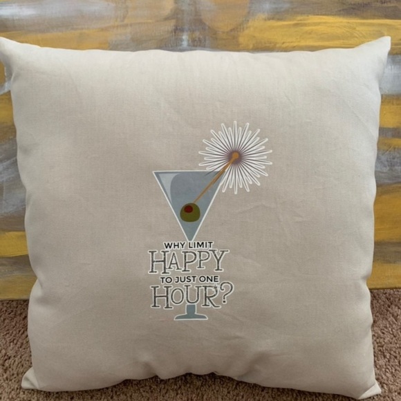 Cream Accent Pillow with Cocktail and Floral Design - Picture 1 of 1